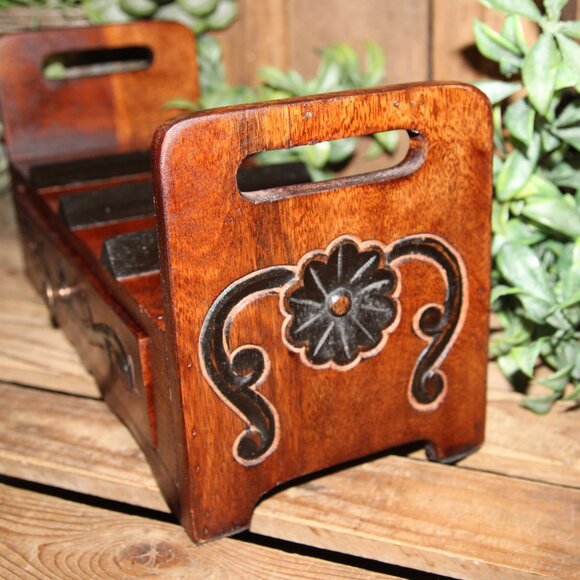 Pier One Imports Wooden Carved Counter Top Wine Rack with Drawer Storage - Picture 6 of 8